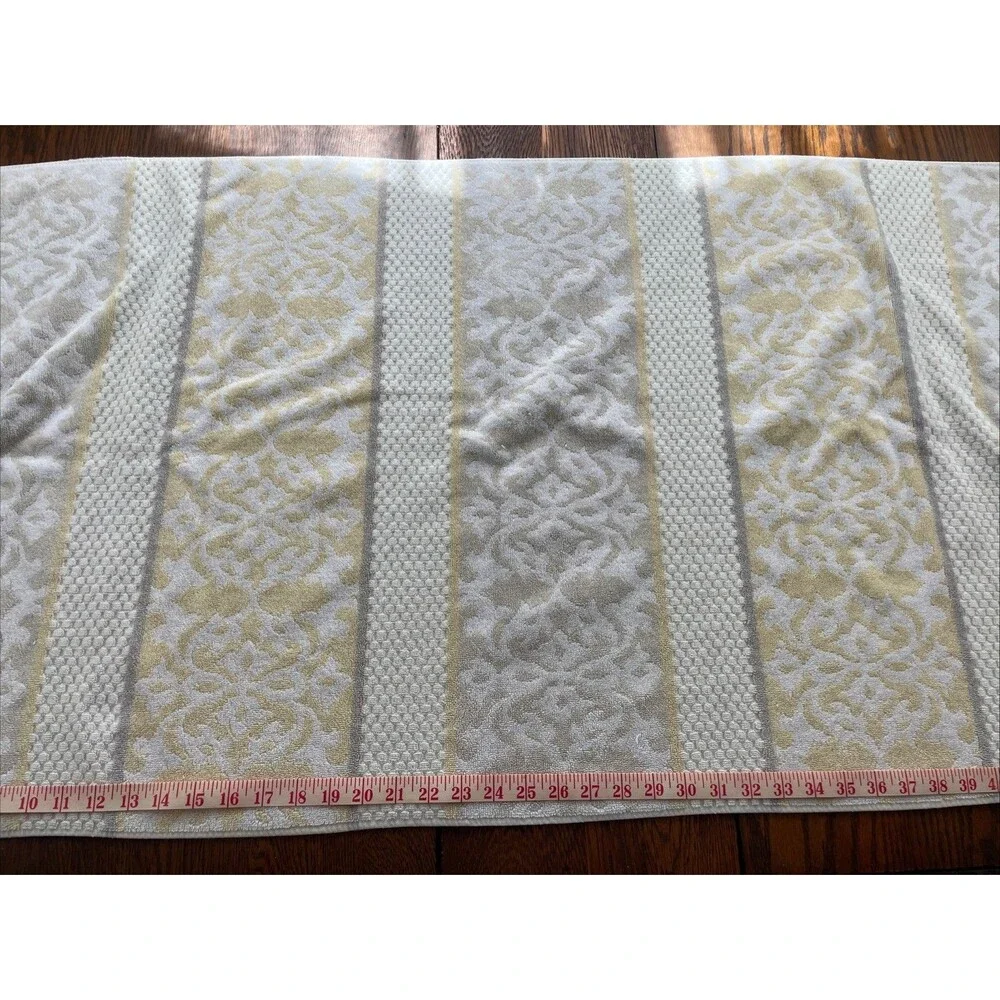 2 PC Towel Set Beau Monde Bath & Wash Cloth Scroll Stripe Neutrals 100% Cotton